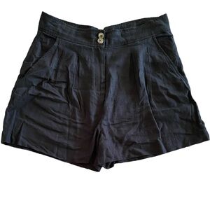 Jason Wu Black Pleated Linen Blend High Waist Shorts Size 10 Designer